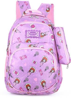 Tinytot Purple School Backpack with Pencil Pouch for 3rd - 10th Std Waterproof School Bag