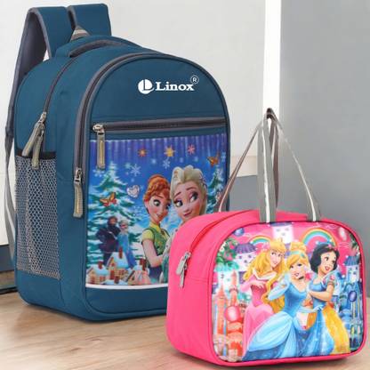 LINOX FROZEN School bag & Lunch bag 16x11.5x7 inch for NURSERY/LKG/UKG/1ST Waterproof School Bag