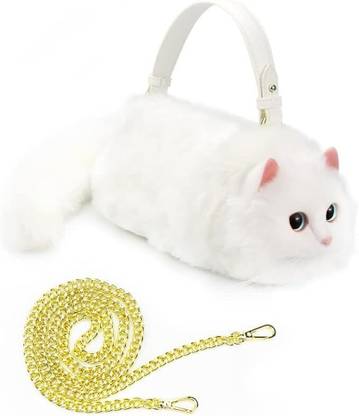 Orin Realistic Puffy Plush Cat Shaped Crossbody Handbag Plush Bag