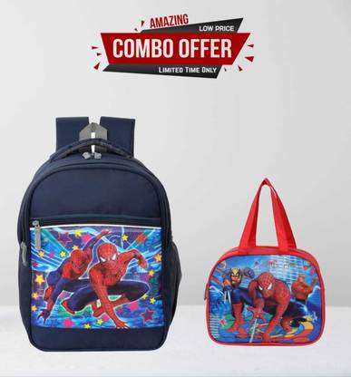 Coolest Spiderman 16 x 12 inch Pre-School(LKG/UKG/1std) Boys School Bag With 1 Lunch Bag वाटरप्रूफ स्कूल बैग