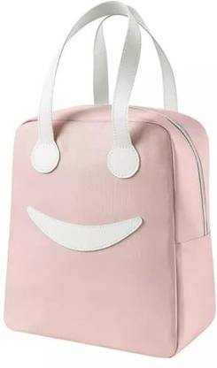 RISHAV HANDICRAFTS Insulated Canvas Smiley Lunch Bags with Aluminum Lining Leakproof Large Pink 1 Containers Lunch Box