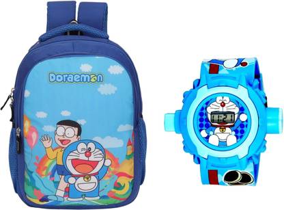JUMRPAE Combo Of Projector Kids Watch And Doraemon Printed Backpack (NUR To 2nd Class) Waterproof School Bag