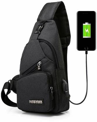 HASTHIP Sports Single Shoulder Bag wtih USB Charging Port, Lightweight Sling Bag for Men Backpack