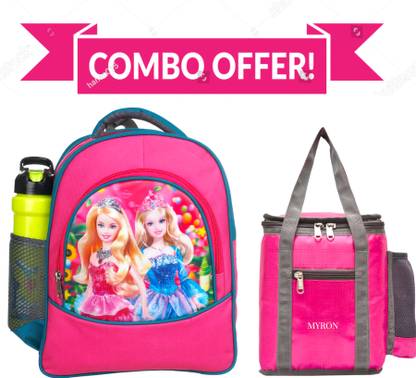 Myron Barbie High Quality School bag For Nursery to UKG Class + Lunch Bag Waterproof School Bag