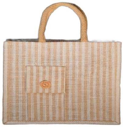 unity enterprise Jute bag - Taper strip with Mobile Pouch and Zipper - White Multipurpose Bag