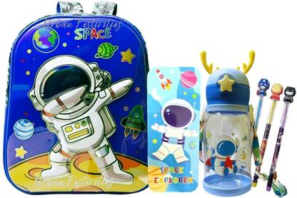 Urban Festivities Space Stationery Bag for Nursery/LKG/UKG Prep with Bottle Pencil Box Pencil Set Waterproof School Bag