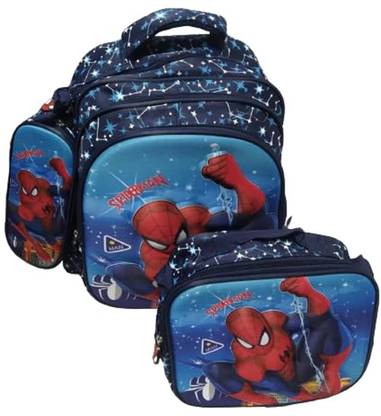 PRANCING UNICORN 3 IN 1 School Backpack, Travel Bags With Lunch Bag & Pencil Pouch (Spiderman C) Waterproof School Bag