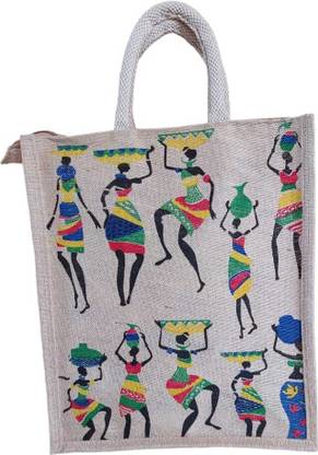 DAMB Tribal Art Print Jute Bag Waterproof Lunch Bag