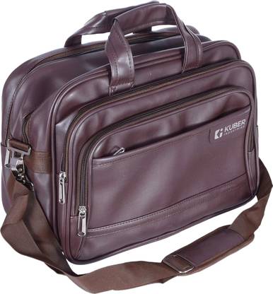 KUBER INDUSTRIES Soft Leather|Crossbody Bag With Laptop Compartment&6 Main Zipper(Brown) Waterproof Shoulder Bag