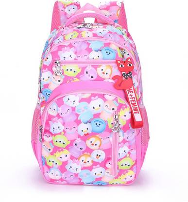 Tinytot Pink School Backpack with Key Ring For 3rd & above, Age 7 to 15 Waterproof School Bag