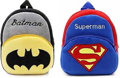 SHIWORLD Combo Kids School Bag Superman & Batman Plush Bag