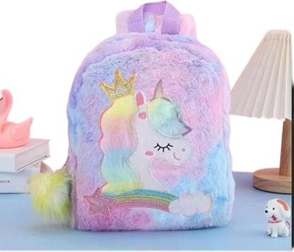 Stiched Symphony Unicorn Soft Fur Bag for Kids,School Bag/Lightweight Travel School Mini Bag Waterproof Multipurpose Bag
