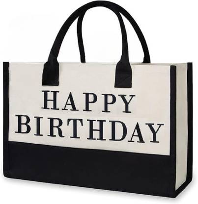MyOrganicBag Canvas Initials Tote Bag- HAPPY BIRTHDAY- Gift for Birthday, Mom - Made in India Multipurpose Bag