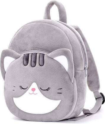 Frantic Kids Soft Animal Cartoon Velvet Plush School Backpack Bag (Grey Cat) Plush Bag