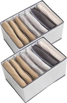 SH NASIMA Wardrobe Clothes Organizer, 7 Grids Washable Portable Closet Organizer Storage Box Foldable Closet Drawer Organizer for Underwear, Socks, Scarves, Leggings, Skirts, T-shirts, Jeans (Grey, 2 Grid 7)