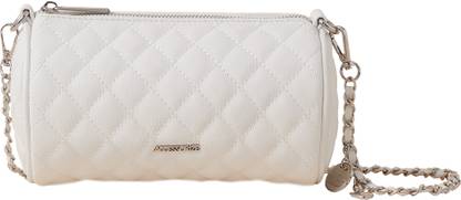 ACCESSORIZE LONDON Women's Faux Leather White Quilted barrel Sling Bag Sling Bag