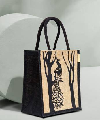 H&B Multipurpose Waterproof Unisex Jute Lunch Bag - peacock- Waterproof Lunch Bag