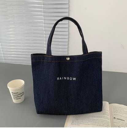 KILLFE Canvas Denim Handbag Korean Student One-shoulder Cotton Shopping Bag Shoulder Bag