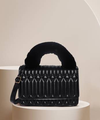 Haute Sauce Quilted Magnet Lock Hand Bag with Fur Handle Waterproof Shoulder Bag