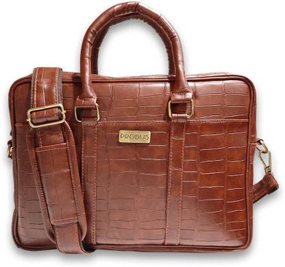 Probus 14 Inch Brown Leather Laptop Messenger Bag With Shoulder Strap Laptop Sleeve/Cover