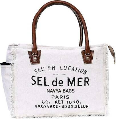 NAVYA Sel De Mer Upcycled Canvas Hand Bag Upcycled Canvas & Cowhide Tote Bag Multipurpose Bag