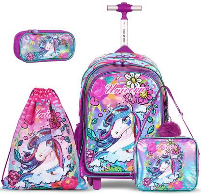 Eazy Kids 18" Set of 4 School Bag Lunch Bag Activity Bag & Pencil Case Unicorn Backpack