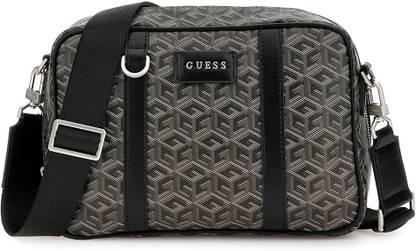 GUESS Men Grey Printed Crossbody Bag with Zip Closure Sling Bag