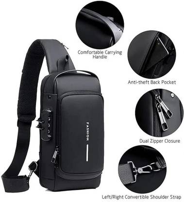 Zuno Waterproof Slim Crossbody Sling Bag Chest Backpack Men's Shoulder Bag A5 Waterproof Backpack