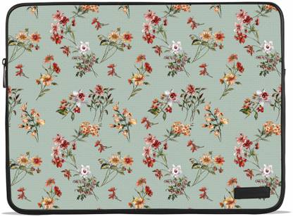 DWELLSINDIA Flower Design Canvas Laptop Sleeve Compatible with 14 inch Laptop Bag