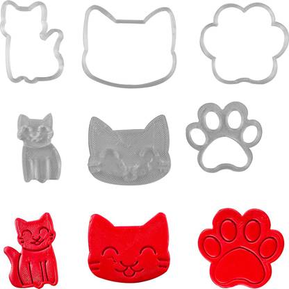 JSA 6pcs Cute Kitty Cat face and cat palms shapes Cookies cutter and Imprint Cookie Cutter