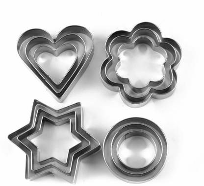 Right Traders Stainless Steel Fondant Cake Baking Mold Round Heart Flower Star Shape Omelette Mold Cookie Biscuit Cutter Decorating Moulds - (Pack of 16/4 Pcs of All Different Shape) Cookie Cutter