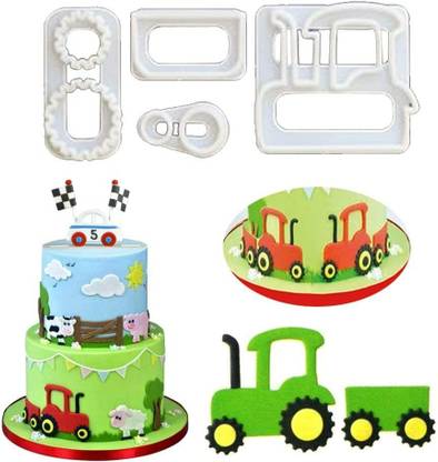 JAMBOREE Farm Farmer Tractor Set Boys Cake Fondant Cutter Out Tool Cake Decorating Topper Cookie Cutter