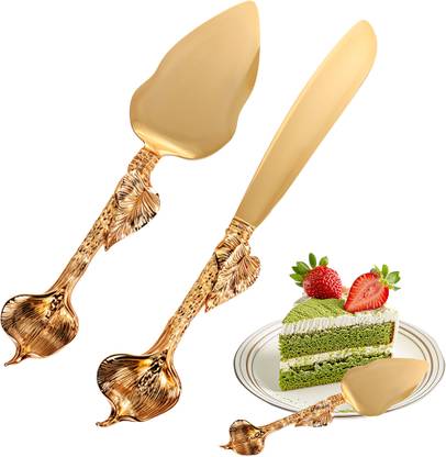 SUPVOX Cake Server and Cake Cutter Set Golden Embossed Handle Design for Homemade Cakes Pastry Cutter