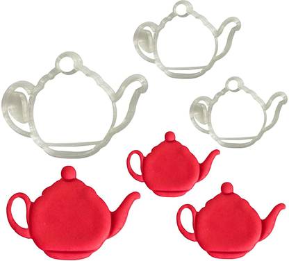 JSA 3pcs Chai Tea Kettle Shape Cookies Fondant and Dough Cutter and Imprint Cookie Cutter