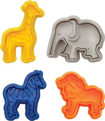 MARHABA TRADERS 4Pcs/Set Plunger Cutters Fondant Cake Mould Biscuit Cookie Wild Animal Elephant Cookie Cutter