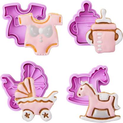 JAMBOREE 4 Pack of Baby Cookie Stamper Cutters for New Born Baby Shower Birthday Party Cookie Cutter
