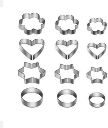 INDO BAKES Cookie Cutters - 12PCS Flower,Round,Heart,Star Shape Biscuit Baking Cookie Cutter