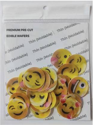 TastyCrafts Pre-Cut Wafer Paper | Edible | Stick-on Cake décor | Emoji Edible Cake badges | 30 Pcs - Pack of 1 (WPC- 609) Topping