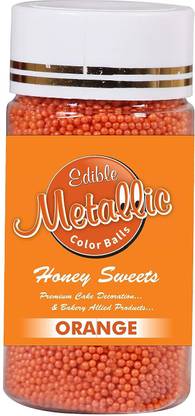 Honey Sweets Bakestable Metallic Orange Color Balls for Cakes, Cupcakes, Donuts & Cookies Topping