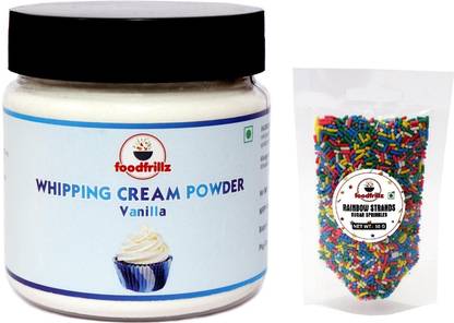 foodfrillz Whipping Cream Powder - All-Purpose / Vanilla (100)+ Rainbow Sprinkles for cake decoration (50 g) Topping