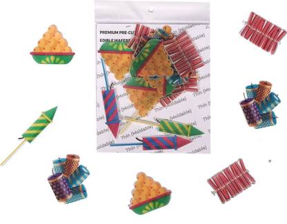 TastyCrafts Pre-Cut Wafer Paper I Diwali Celebration Cake Topping Edible I Crackers – 16 Pcs Topper