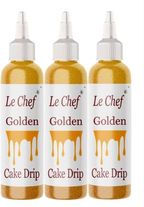 Le cHef Premium Metallic Cake Drips - Golden| Combo Pack of 3 | 110mlx3 | Topping