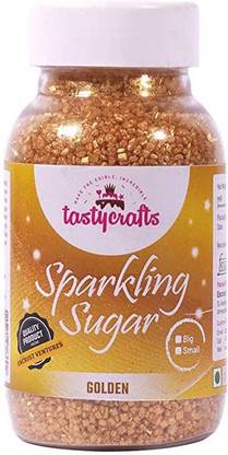 TastyCrafts Sparkling Sugar Edible Sprinkle Decorations for Cake Decor Coloured Confectionery (125 g, Gold) Sparkling Sugar