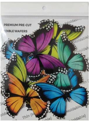 TastyCrafts Pre-Cut Wafer Paper | Edible | Stick-on Cake décor | Vibrant Big Butterfly | 8 Pcs - Pack of 1 (WPC- 016) Topper
