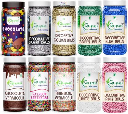 GO GRASS Cake Decorating Set ,Variety of Cake Sprinkles for Cupcakes & More / EACH 80GRAM Sprinkles