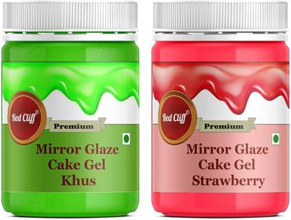RED CLIFF Khus+Strawberry flavour Mirror Glaze Gel for cake decoration | Combo Icing