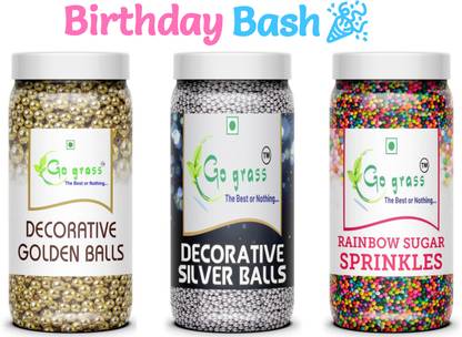 GO GRASS Birthday Bash ,Variety of Cake Sprinkles for Cupcakes & More / EACH 80GRAM Sprinkles
