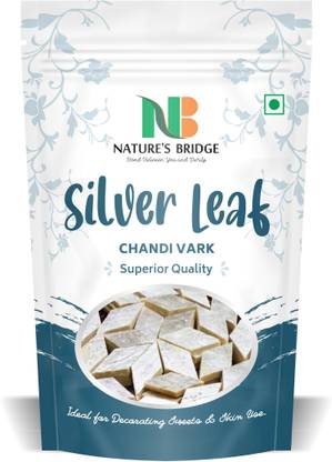 Nature's Bridge Chandi Vark / Edible Silver Leaf - (100 Leaf) Jumbo Sized Sheet 12cm x 12cm Glitters