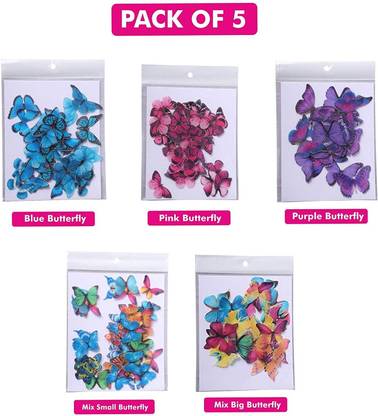 TastyCrafts Pre-Cut Wafer Paper | Edible | Stick-on Cake décor | Combo of Blue, Pink, Purple, Mix Small and Mix Big Butterfly | Pack of 5 Topper
