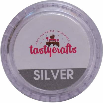 TastyCrafts Luster Dust | Pearl Dust | Edible Product for Cake Décor | Glittering Shiner Dust | 4.25 gm - Silver Glitters
